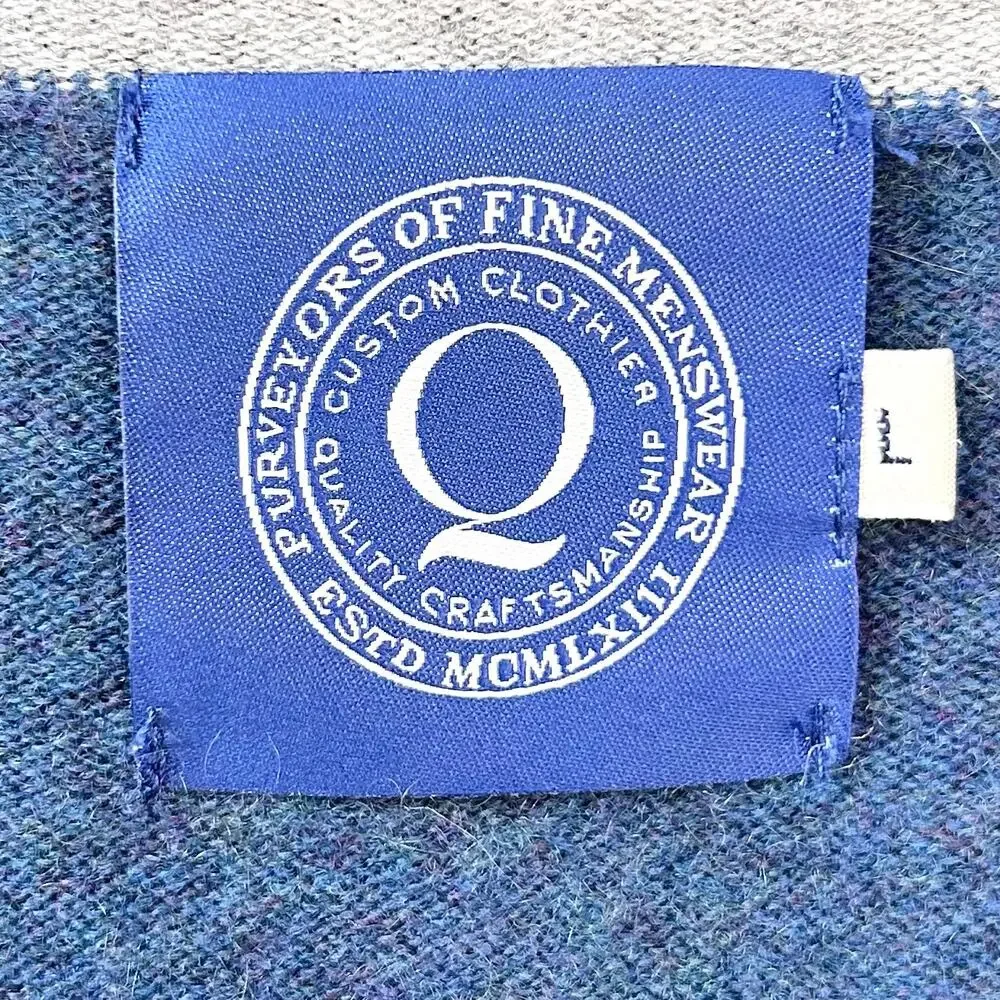 Purveyors Of Fine Menswear Q Clothier Wool Cashmere Blue V-Neck Sweater LARGE